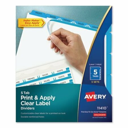 AVERY DENNISON Avery, PRINT AND APPLY INDEX MAKER CLEAR LABEL DIVIDERS, 5 COLOR TABS, LETTER, 5 SETS 11410